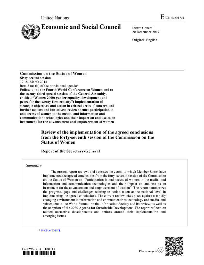 Review of the implementation of the agreed conclusions from the forty-seventh session of the Commission on the Status of Women: Report of the Secretary-General